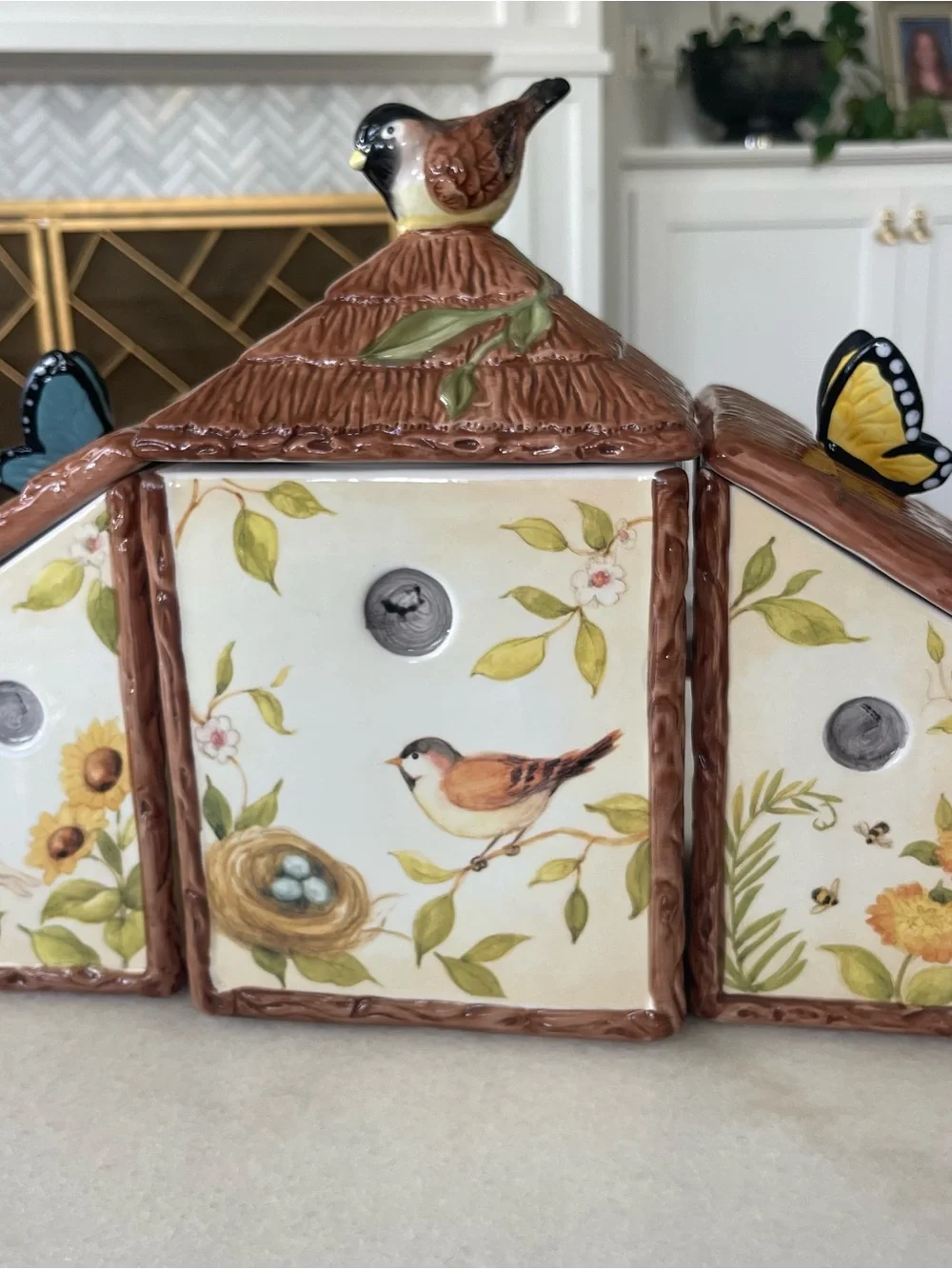Nesting Garden by Susan Winget Cracker Barrel Canister Set Birdhouse Cookie Jar